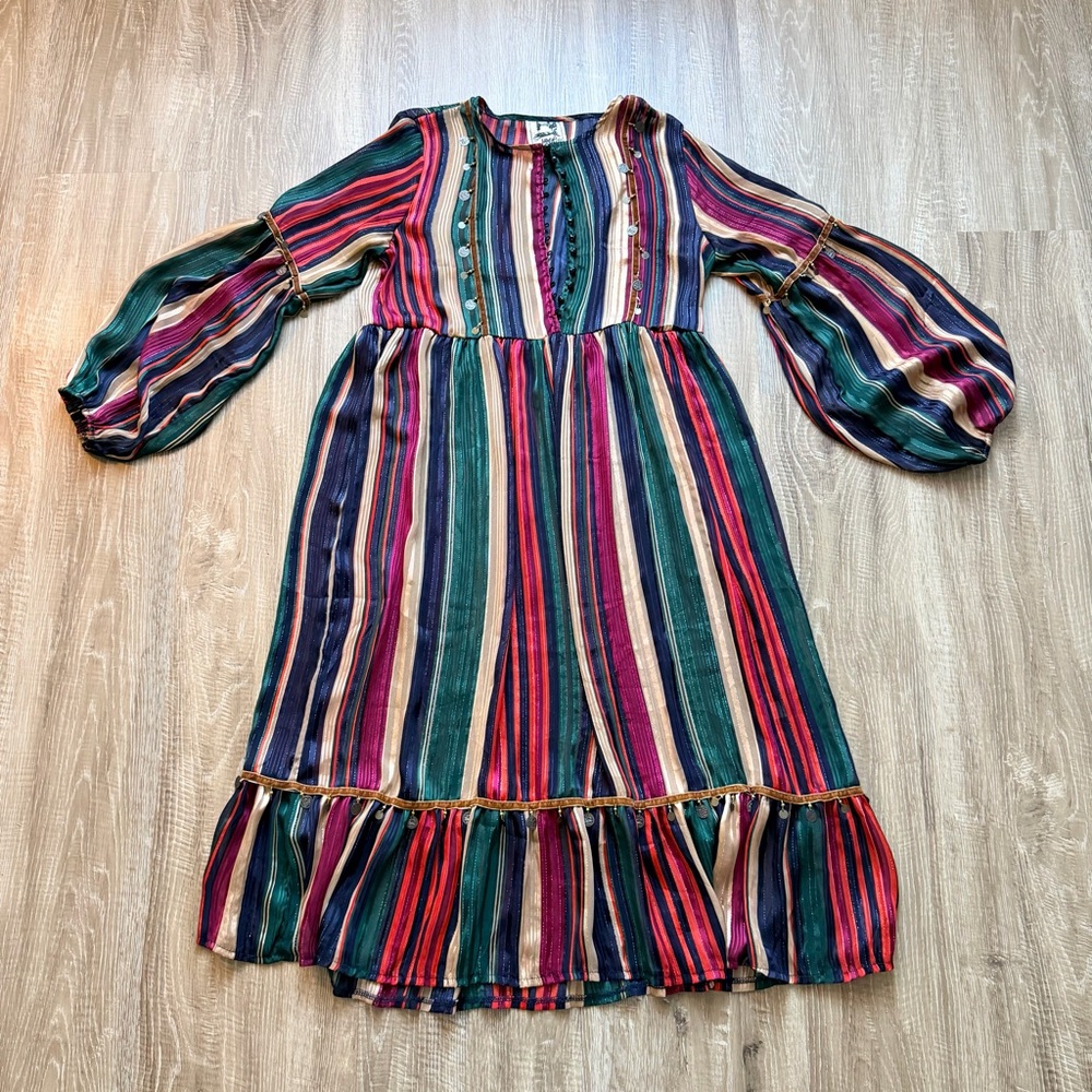 Jaase Bohemian Hippy Striped Dress Womens Large Multicolor Flowy Boho‎